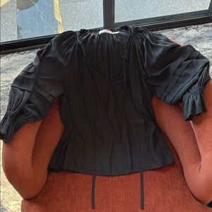 Ramy Brook Black V-Neck Blouse with Side Ties